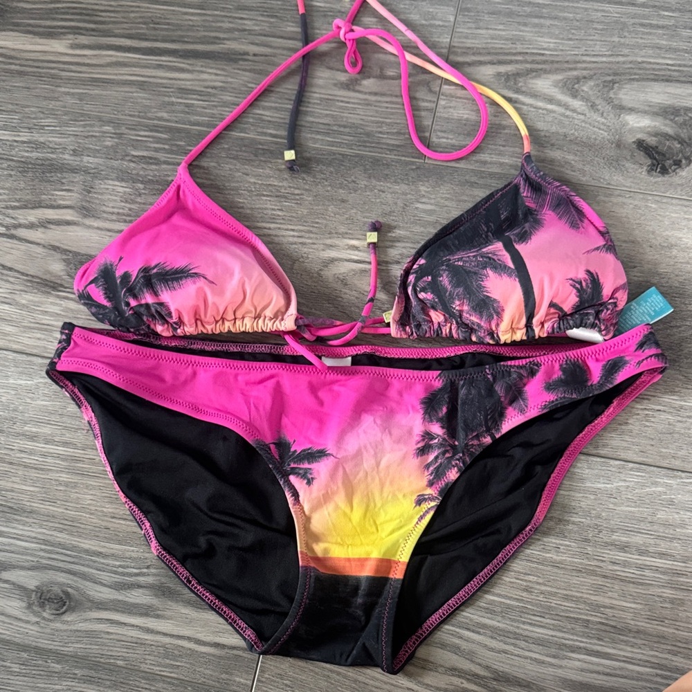 VS Pink Gradient Palm Tree Bikini Set